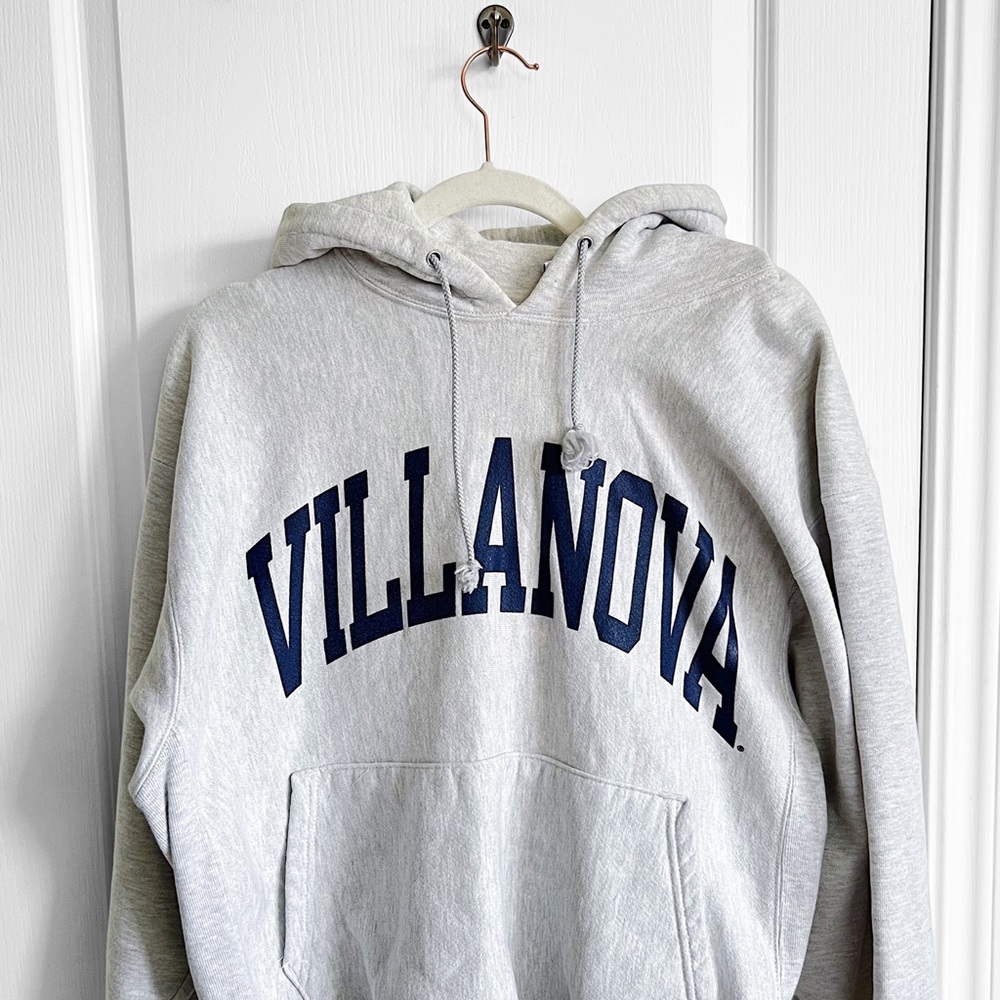vintage champion light grey villanova reverse weave hoodie